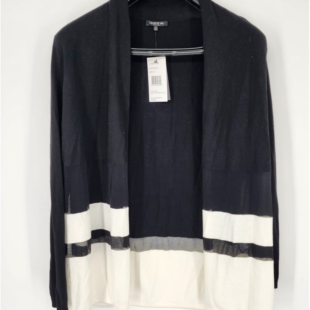 Lafayette 148 Black and White Striped Cardigan NWT